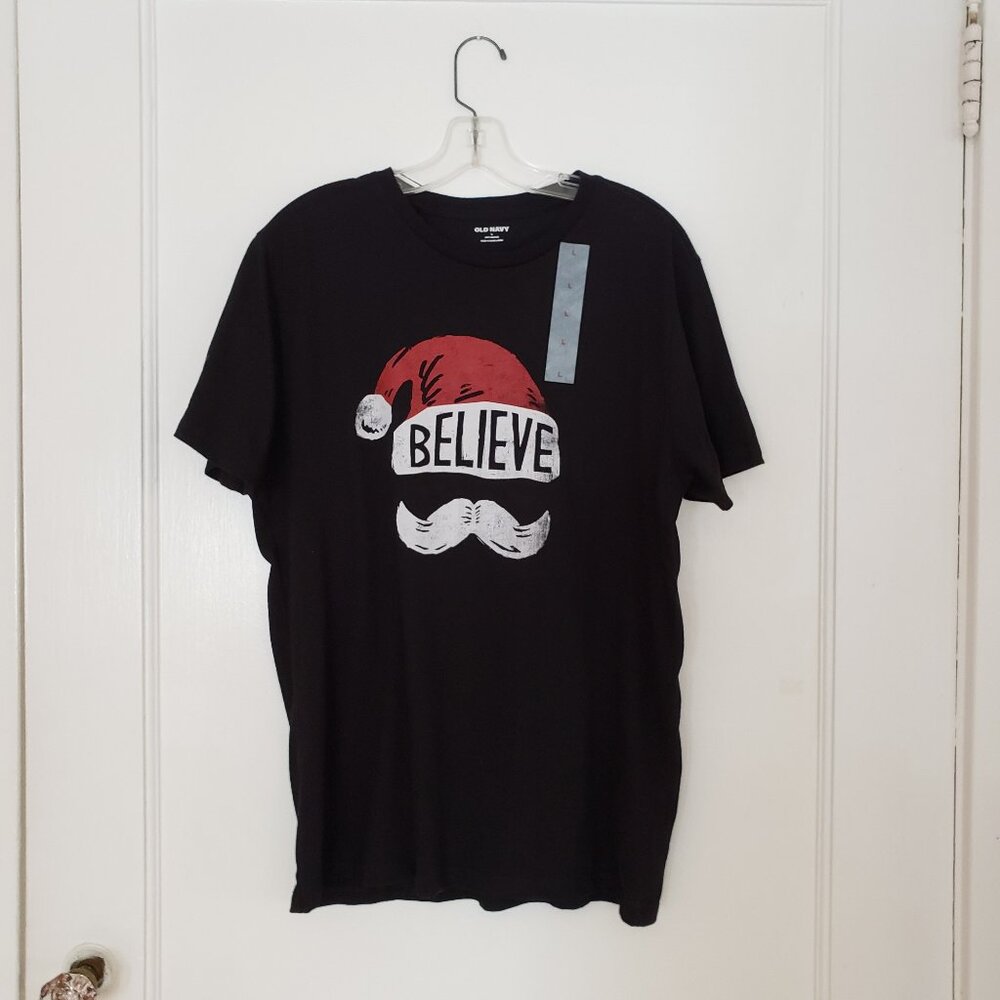 Old Navy Santa Believe Christmas Graphic Tee Black L NWT